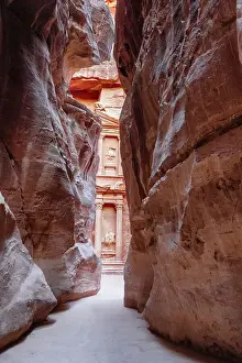 Treasury Prints: Petra Treasury (El Khazneh) monument revealed at the end of the Siq canyon