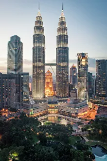 South East Asian Prints: Petronas Towers and KLCC, Kuala Lumpur, Malaysia, Southeast Asia, Asia