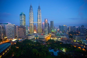 Malaysian Prints: Petronas Towers at night, Kuala Lumpur, Malaysia, Southeast Asia, Asia