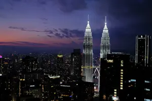 Modernity Prints: Petronas Twin Towers at night, the most famous twin skyscrapers in Kuala Lumpur, Malaysia