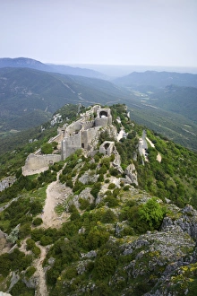 Traditionally French Prints: Peyrepertuse Cathar castle, French Pyrenees, France, Europe