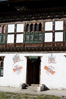 Paro Prints: Phallus symbols on house to ward off evil spirits, Paro, Bhutan, Asia