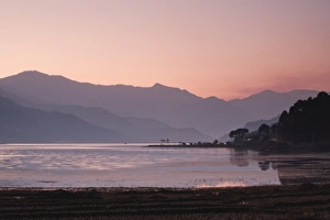 Pokhara Prints: Phewa Lake at sunset, near Pokhara, Gandak, Nepal, Asia