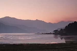 Phewa Lake at sunset, near Pokhara, Gandak, Nepal, Asia