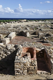 Phoenician ruins with Mediterranean Sea beyond, Kerkouane Archaeological Site