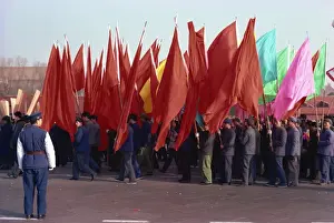 Parades Prints: Photograph taken in the 1960s of a festive parade on Tiananmen Square, Beijing