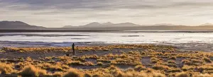Bolivian Prints: Photographer taking a photo at sunrise at Chalviri Salt Flats (Salar de Chalviri)