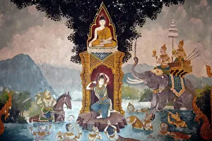 14th Century Gallery: Phra Mae Thorani twists her long hair and torrents of water create a flood