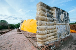 Typically Thai Prints: Phra Noon Reclining Buddha at Wat Lokayasutharam, Ayutthaya, Thailand, Southeast Asia