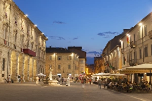 Le Marche Prints: Piazza Arringo at dusk, Ascoli Piceno, Le Marche, Italy, Europe
