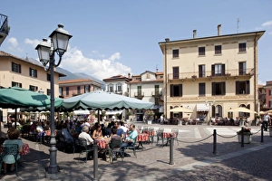 Piazza Prints: Piazza and cafe, Menaggio, Lake Como, Lombardy, Italy, Europe