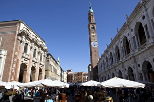 Group Of People Prints: Piazza dei Signori and the Bissara tower, Vicenza, Veneto, Italy, Europe
