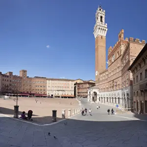 Siena Prints: Piazza del Campo with Palazzo Pubblico town hall and Torre del Mangia Tower, Siena