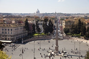 Local Landmarks Prints: Piazza del Popolo, St. Peters dome in the background, Rome, Lazio, Italy, Europe