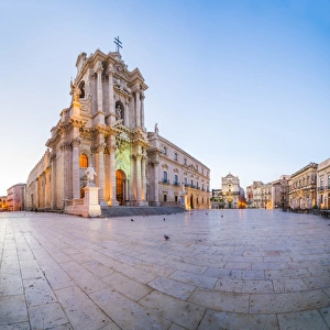 Syracuse Prints: Piazza Duomo at night, Syracuse Cathedral and Church of St