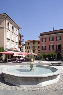 Piazza Prints: Piazza and fountain, Menaggio, Lake Como, Lombardy, Italy, Europe