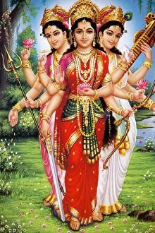 Trending: Picture of Hindu goddesses Parvati, Lakshmi and Saraswati, India, Asia