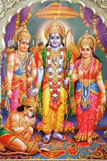 Trending: Picture of Hindu gods Laksman, Rama, Sita and Hanuman, India, Asia