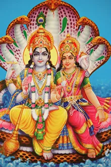 Images Dated 29th January 2009: Picture of Hindu gods Visnu and Lakshmi, India, Asia