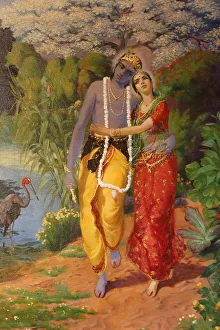 Portrait Prints: Picture of Krishna and Radha displayed in an ISKCON temple, Sarcelles, Seine St