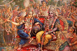 Closeup View Gallery: Picture of Radha and Krishna displayed in an ISKCON temple, Sarcelles, Seine St
