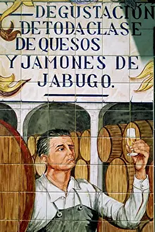 Restaurant Prints: Picture in tiles of wine taster in the Restaurant Lachata in Madrid