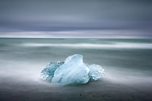Lagoon Gallery: Piece of glacial ice washed ashore by the incoming tide near glacial lagoon at Jokulsarlon