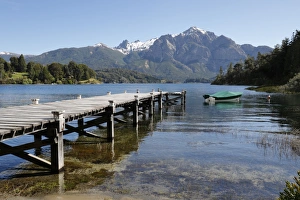 Pier and Andes on Lago Perito Moreno, Llao Llao, near Bariloche, Nahuel Huapi National Park