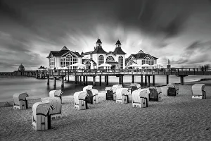 Beach Chair Prints: Pier and beach chairs on the beach of Sellin