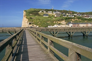 Piers Prints: Pier and cliff, Fecamp, Cote d Albatre, Haute Normandie, France, Europe