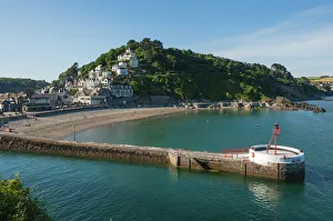 Lighthouses Prints: Pier and lighthouse, the Beach, Looe, Cornwall, England, United Kingdom, Europe