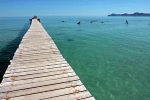 Vacations Prints: Pier at Platja d Alcudia, Mallorca, Balearic Islands, Spain, Mediterranean, Europe