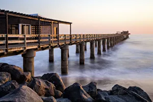 Wood Material Prints: The Pier at sunset, Swakopmund, Namibia, Africa