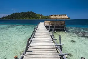 Indonesian Prints: Pier at Twin Beach, a tropical white sand beach near Padang in West Sumatra, Indonesia