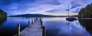 Wooden Post Prints: Pier on Windermere at sunset, Lake District National Park, UNESCO World Heritage Site