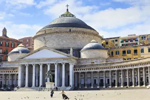 Neoclassical Prints: Pigeons and people in the Piazza del Plebiscito with the Basilica di San Francesco di Paola