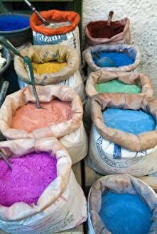Sack Prints: Pigments and spices for sale, Medina