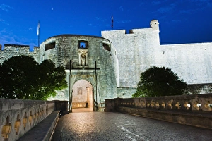 City Gate Prints: Pile Gate at night, the entrance to Dubrovnik Old Town, Dubrovnik, Croatia, Europe