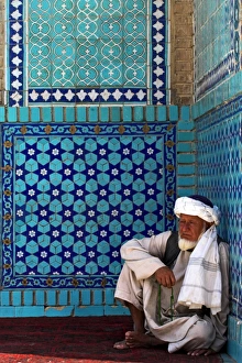 Pilgrim at the Shrine of Hazrat Ali, who was assassinated in 661, Mazar-I-Sharif