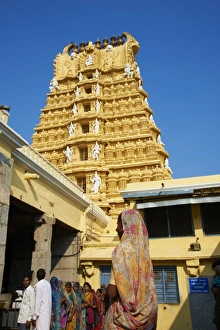 Floral Pattern Prints: Pilgrim, Sri Chamundeswari temple, Chamundi Hill, Mysore, Karnataka, India, Asia