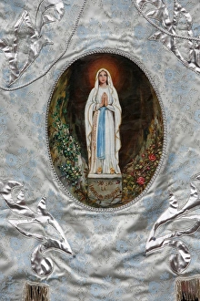 Images Dated 18th April 2000: Pilgrimage banner, Lourdes, Hautes Pyrenees, France, Europe