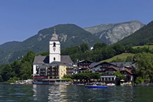 Upper Austria Prints: Pilgrimage Church and Hotel Weisses Roessl, St. Wolfgang, Lake Wolfgang, Salzkammergut