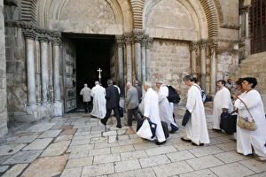 Robes Prints: Pilgrims, Church of the Holy Sepulchre, Old City, Jerusalem, Israel, Middle East