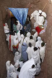 Pilgrims lining up to collect water from the Jordan River spring in Bieta Ghiorghis (St