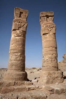 Sudan Prints: Pillars at the Temple of Amun below the holy mountain of Jebel Barkal
