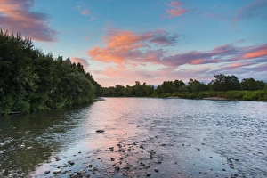 Kamchatka Prints: Pink clouds over the Bystraya River, Kamchatka, Russia, Eurasia