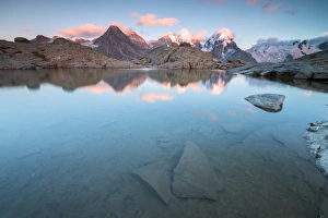 Pink clouds at sunset on Piz Bernina, Fuorcla Surlej, Corvatsch, Engadine, Canton of Graubunden