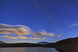 Alpi Graie Prints: Pink clouds after sunset on Rossett Lake at an altitude of 2709 meters