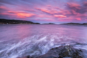 Trondelag Prints: Pink sky at sunrise reflected in the cold waters
