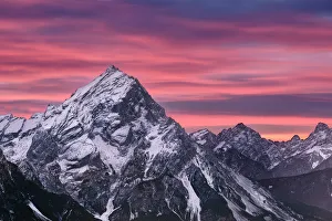 Chill Prints: Pink sunset on Antelao mountain in winter with snow, Dolomites, Trentino-Alto Adige